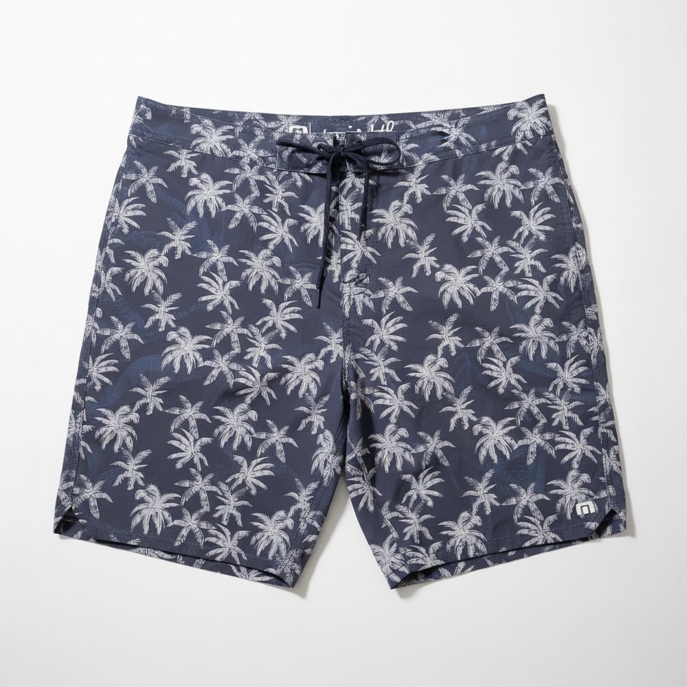 Travis Mathew Board Shorts Hybrid Men's Size 42 Drawstring Swim Surf Palm Tree
